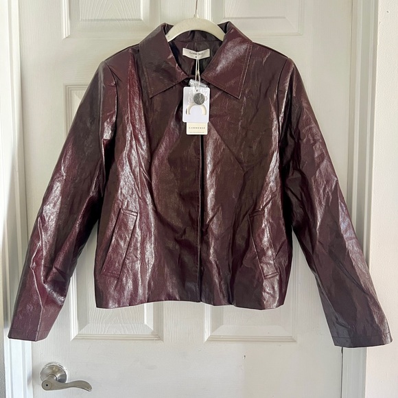 Commense Faux Leather Zipper Short Polo Jacket - Picture 9 of 15